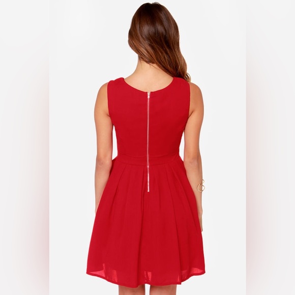 LULUS Exclusive Glad Night Sleeveless Red Dress, Size Large, v-neck flared skirt - Picture 2 of 9